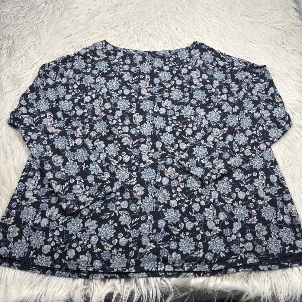 J. Jill Women's 2X Black Dark Floral Boat Neck Tee Supima‎ Blend Quality Basics